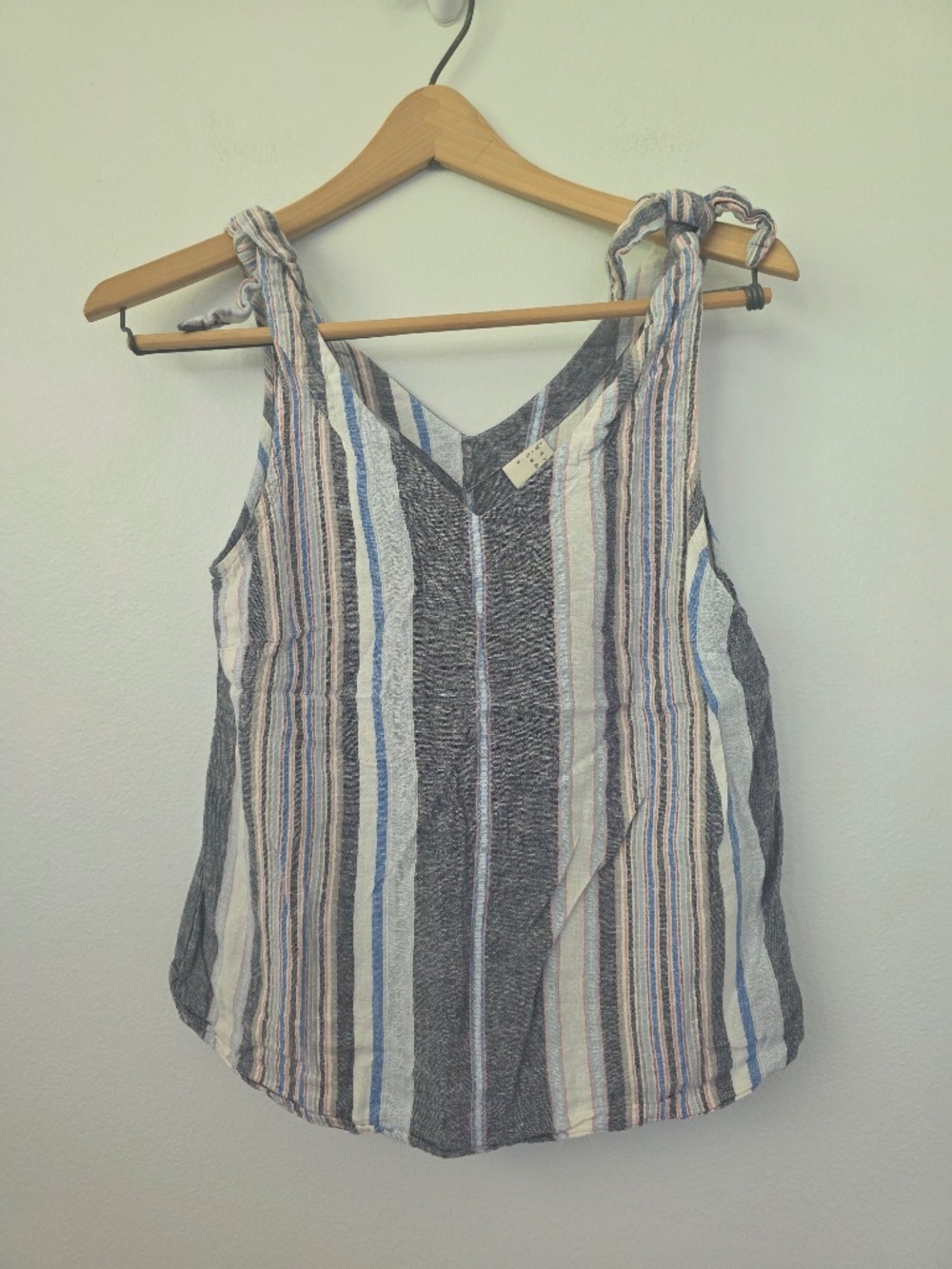 A New Day Women's Striped Linen Blend V-Neck Tank Top with Shoulder Ties - XS